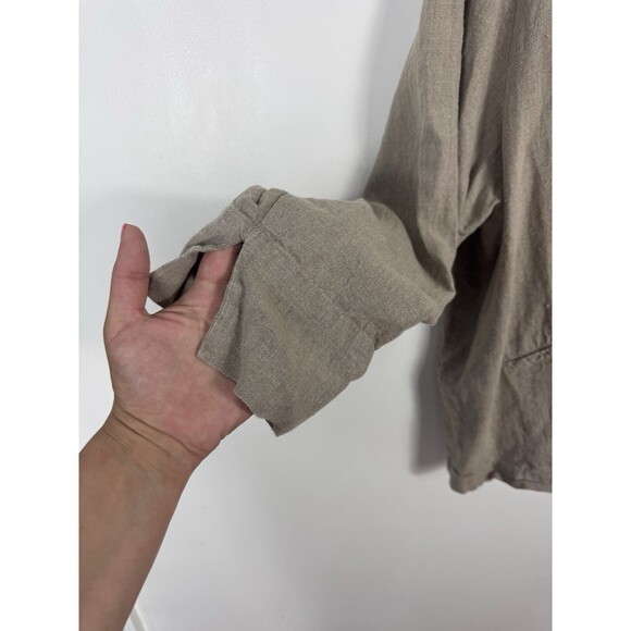 FLAX 100% Linen Beige Jacket NWT SZ 2G Collared Long Sleeve - Picture 3 of 11